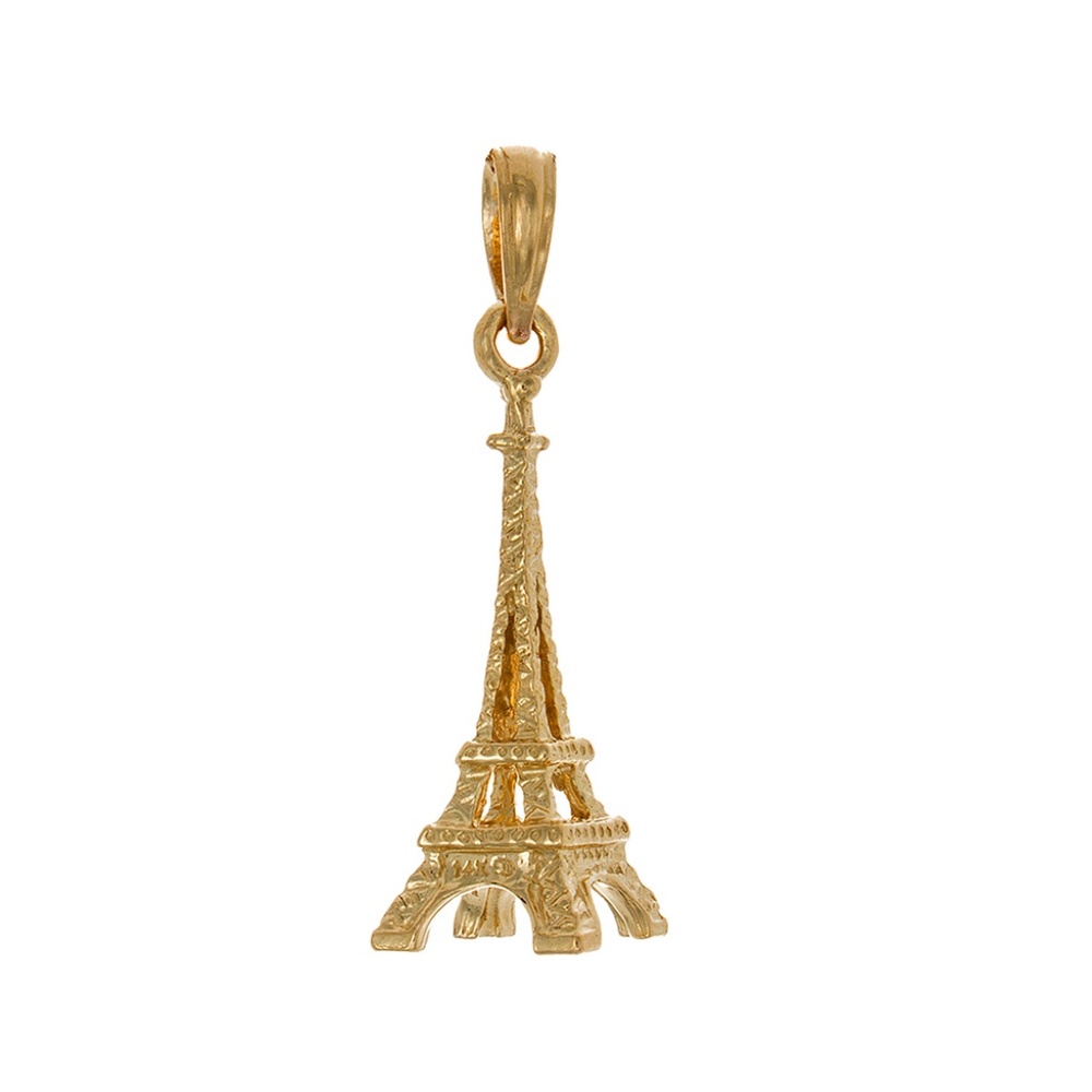 14k white or Yellow Gold 3-D French Eiffel Tower Charm Pendant travel Paris